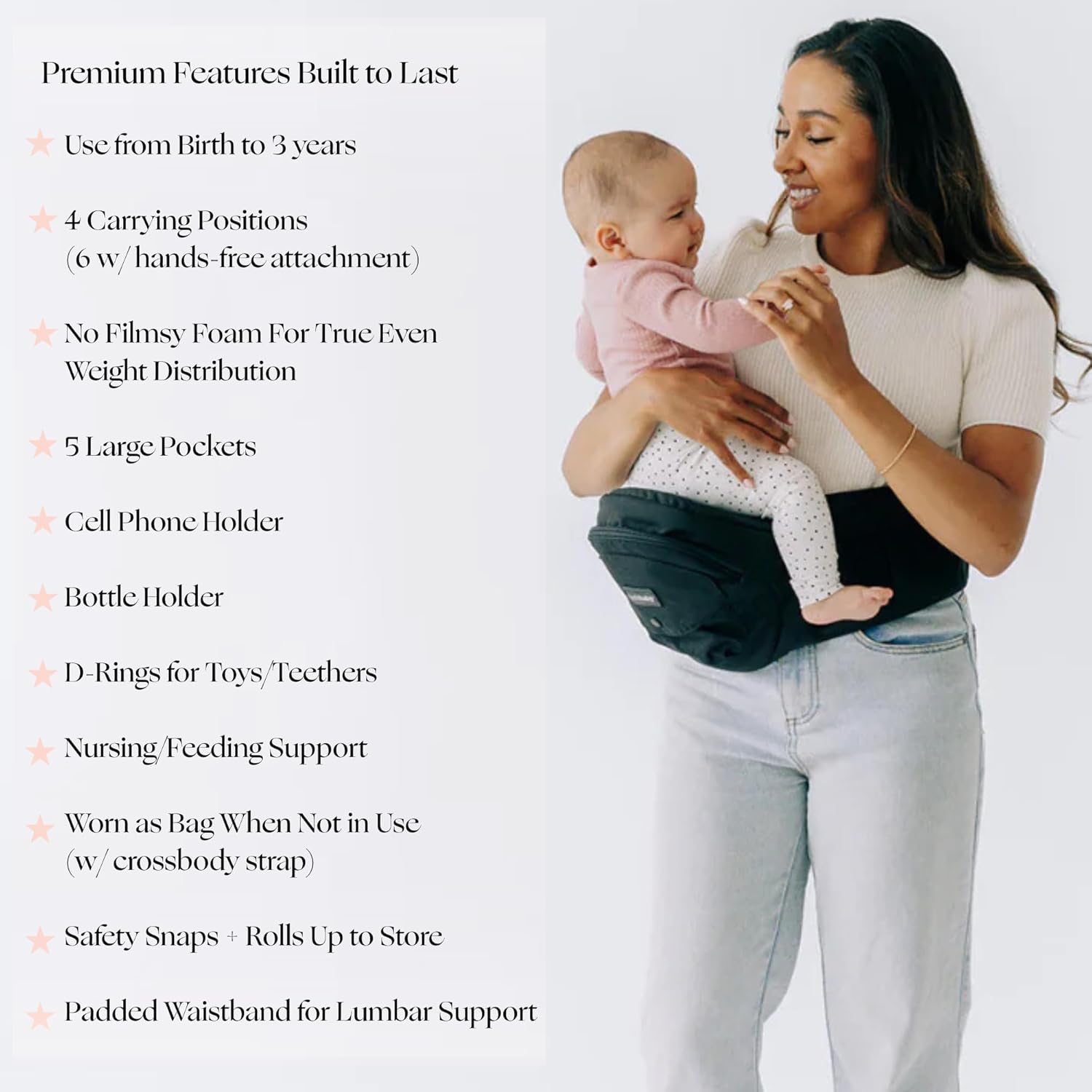 Tushbaby The Original Premium Quality Hip Seat Carrier – Safety-Certified Baby & Toddler Carrier with Secure Safety Buckles, No-Flimsy-Foam Design, Storage Pockets & Nursing Pillow. 0–3 yrs - Image 2