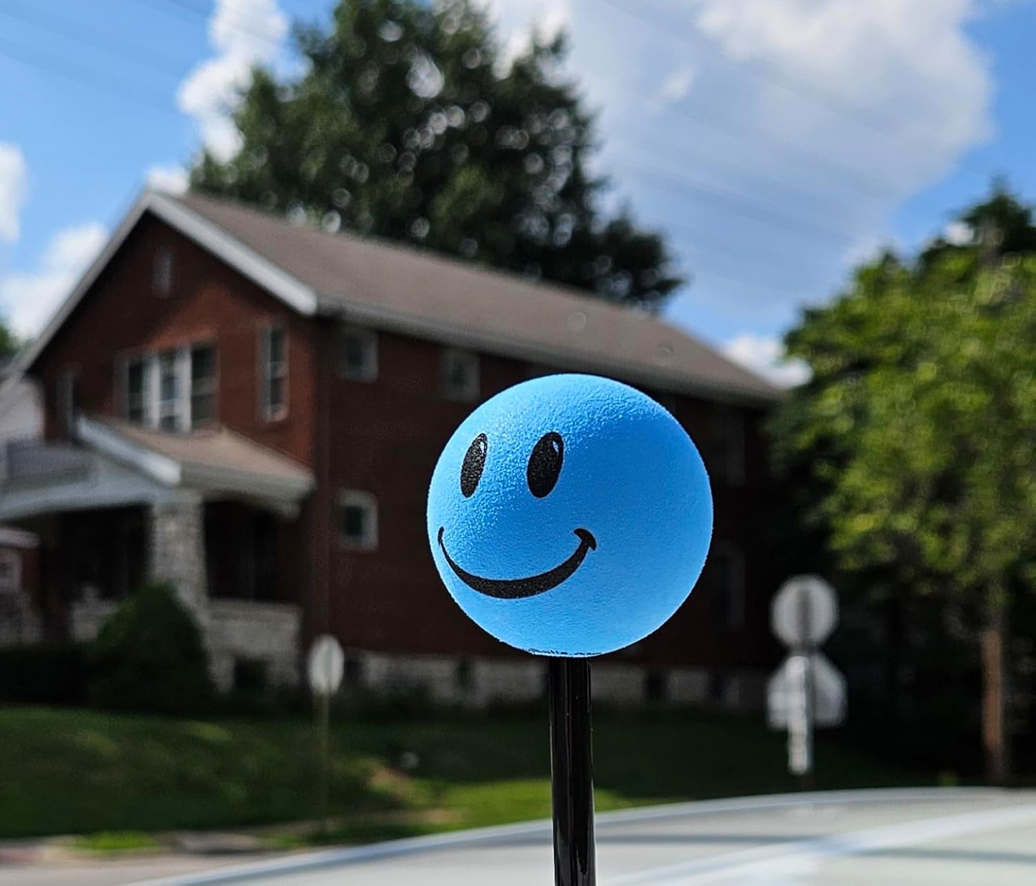 HappyBalls Happy Smiley Blue Face Antenna Ball Car Topper with Magnetic Antenna Topper Roof Stand - Car Magnet Buddy