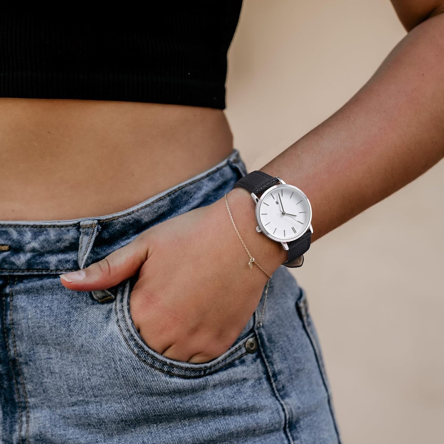 WOCCI 16mm Grace Watch Band for Ladies, Top Grain Leather, Quick Release Replacement Strap with Gold Buckle (Black) - Image 6