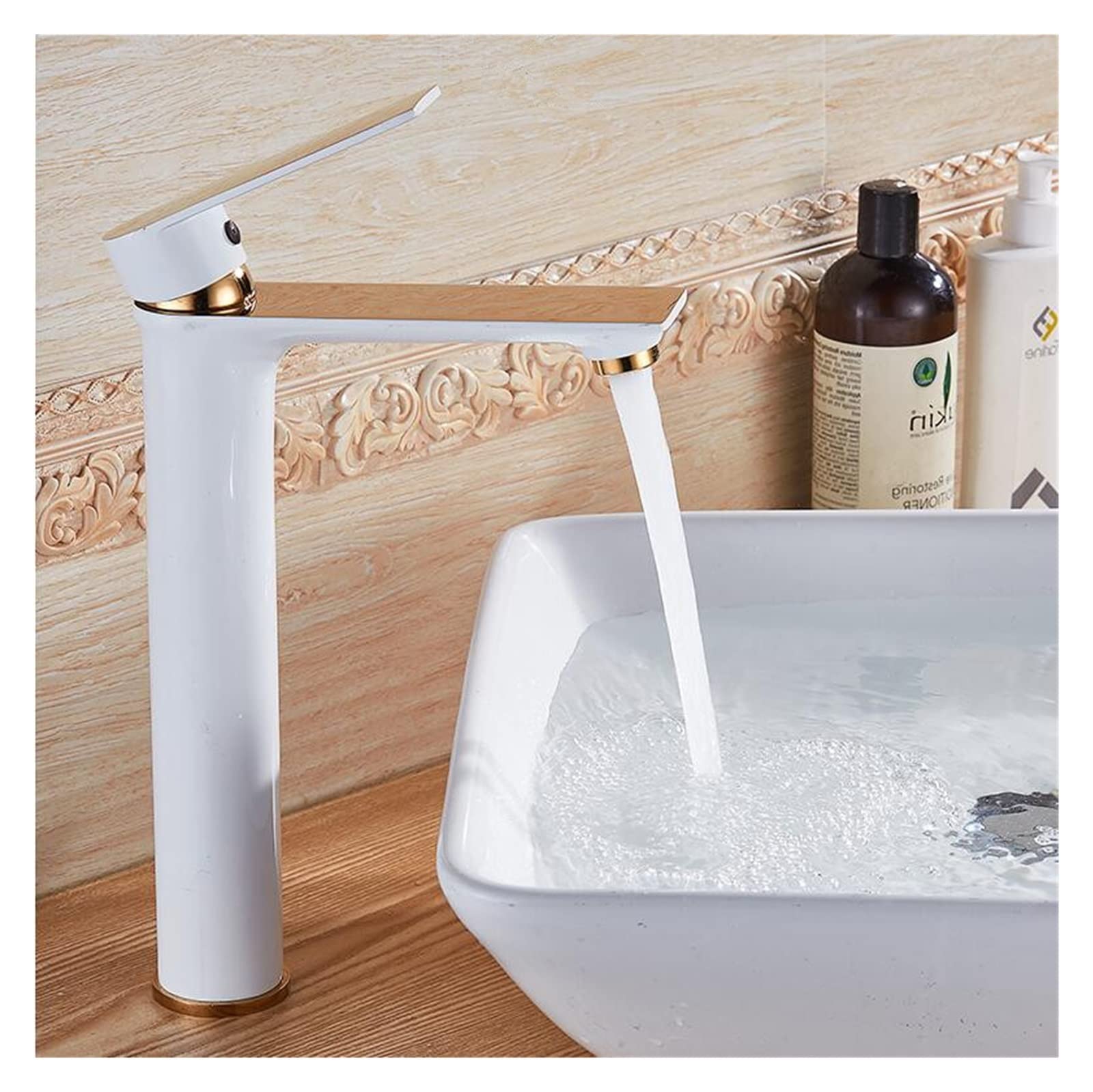 Mitigeur de lavabo blanc et or, robinet de salle de bain contemporain eau chaude froide