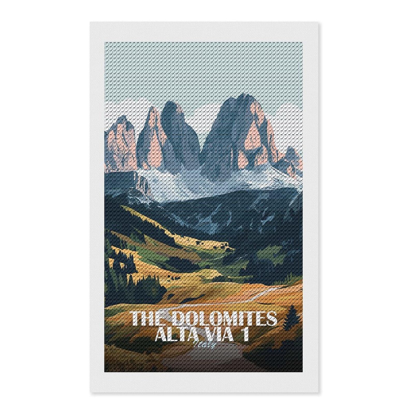 Junmoney The Dolomites Alta Via 1 Italy Diamond Art Kit 12"x20", Modern Decor, Farmhouse Decor, Home Wall Art, Festive Craft Gift, Handmade Wall Decor