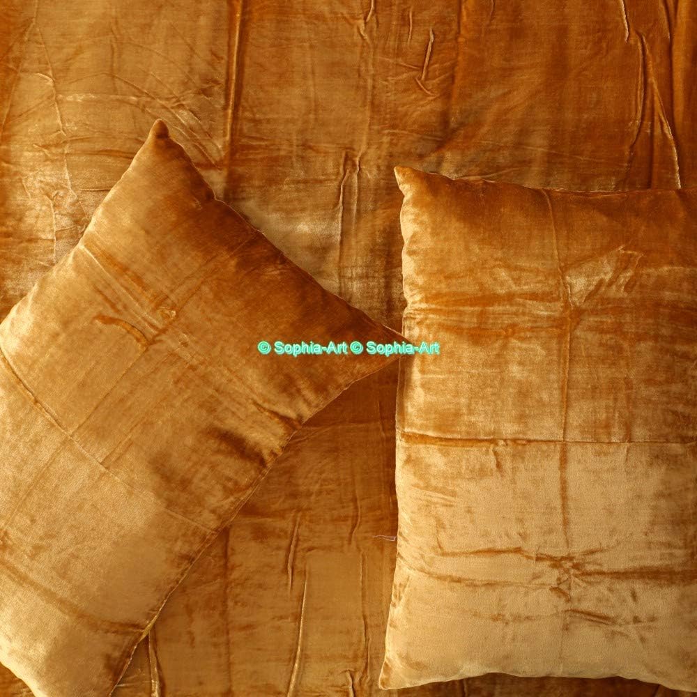 Luxe Boho Decor Crushed Doona Bedding Art Solid Hippie Stylish UO Large Unique Velvet Pillow Cover Set of 2 (Gold, 26x26 Inches)