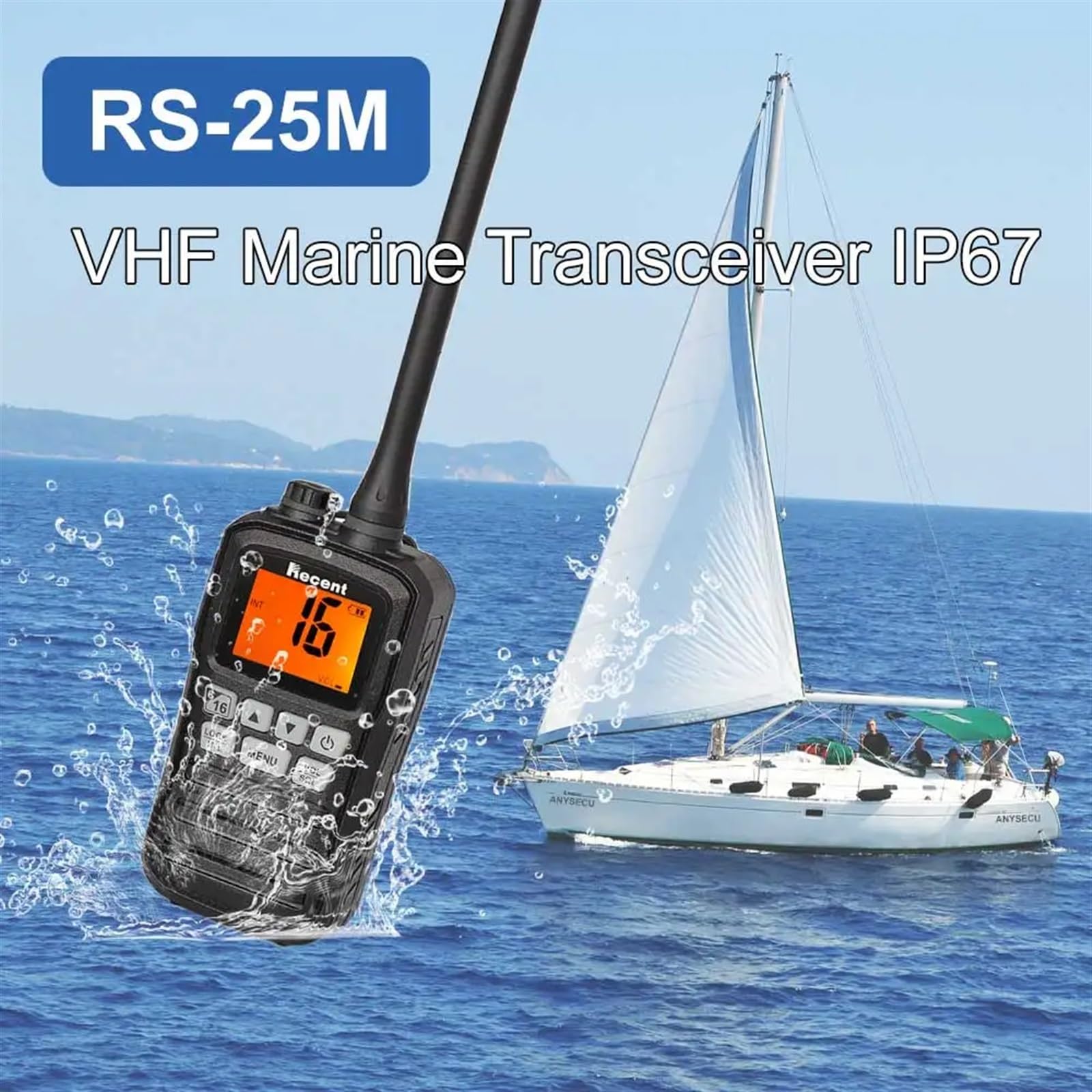 Walkie Talkie, RS-25M Radio marina VHF IP67 Impermeabile 156.000-163.275 MHz galleggiante portatile Stadion Walkie Talkie per escursioni, campeggio e gite(RS-25M)