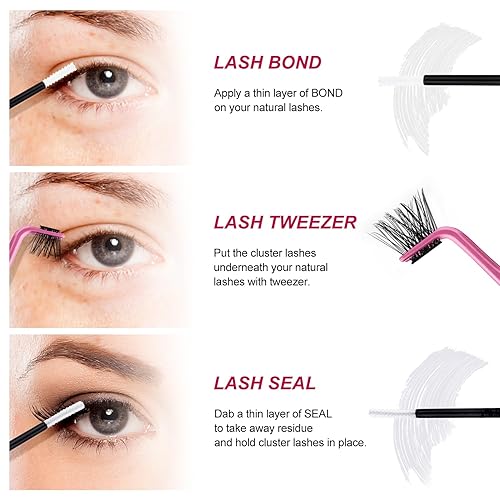 Miniatura 7 de Kit de extensión de pestañas para bricolaje en casa, 120 piezas de bandeja mixta de racimos de pestañas con enlace de pestañas y sellado, pinzas de