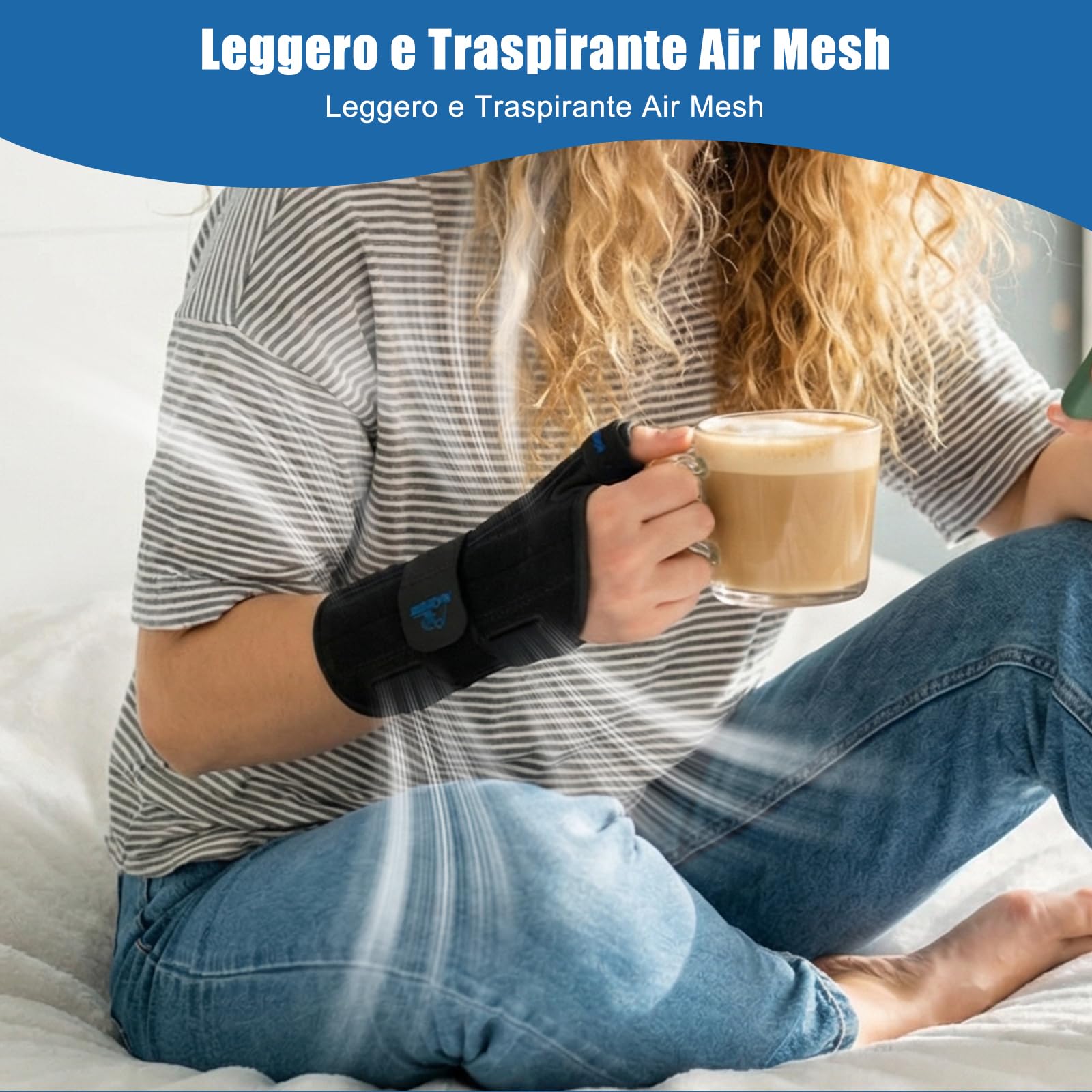 NuCamper Tutore Pollice Regolabile, Supporto Stabilizzante per Pollice e Polso Due Stecche Metalliche,Traspirante Supporto per Artrite Tendinite Tunnel Carpale Sollievo dal Dolore, Destro Sinistro