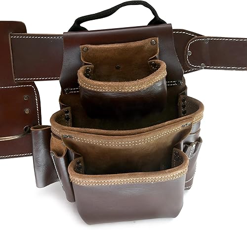 Vista 3 de Style N Craft Combos de cinturón de herramientas Framer en cuero de grano completo marrón oscuro para zurdos personascontratistastrabajadores, Beige