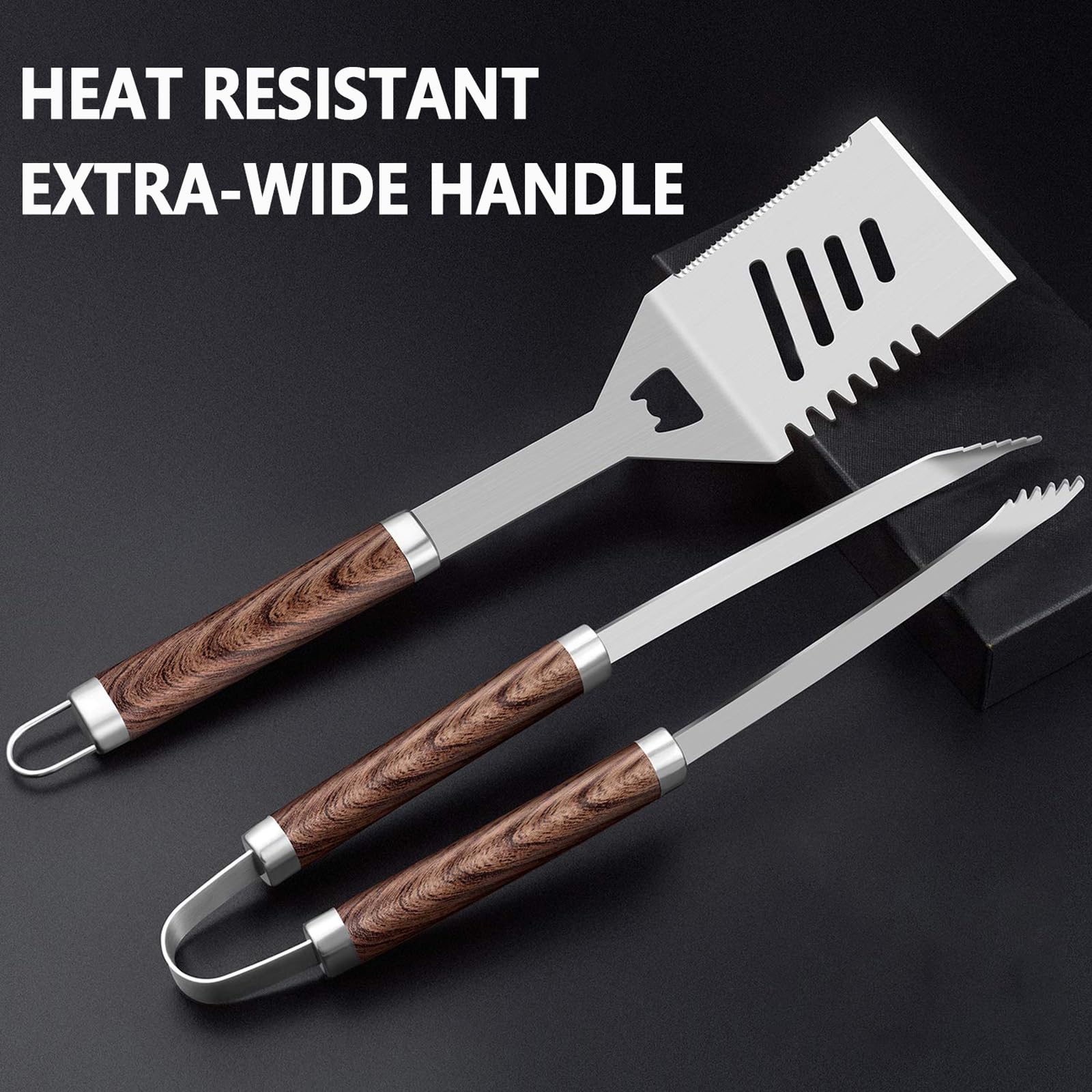 Set Barbecue con valigetta portatile set di utensili per barbecue Include: pinze per barbecue,spatola,forchetta da carne in acciaio inox con Tappetino per Barbecue per Campeggio/Regalo