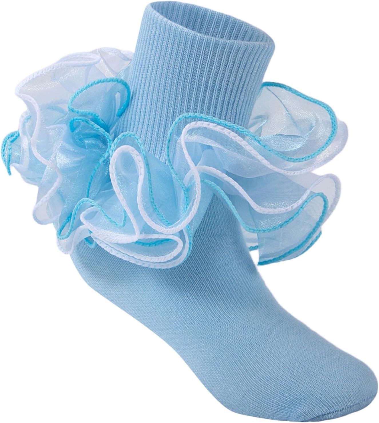 Girls Ruffle Socks 4-Layer Toddler Big Lace Frilly Little Girl Turn Cuff Fancy Pageant Dress Socks for Kids