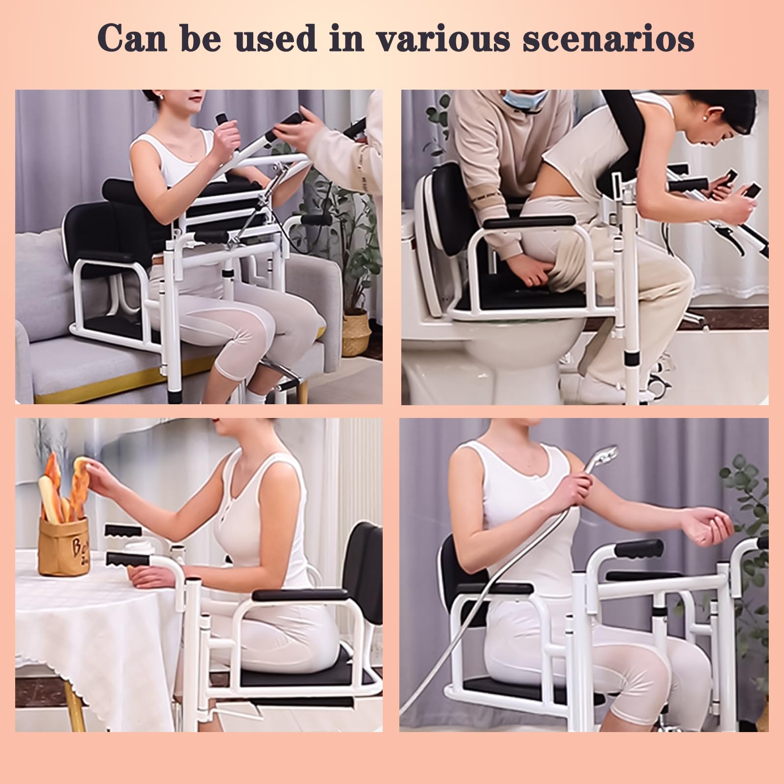 Sollevatore Paziente da Seduto a In Piedi per Anziani e Uso Domestico, Sedia a Rotelle Doccia Commode Mobile 4-in-1 Pesante, Capacità 440 lbs Altezza Regolabile 16-26" con Vaso Toilette Rimuovib blue