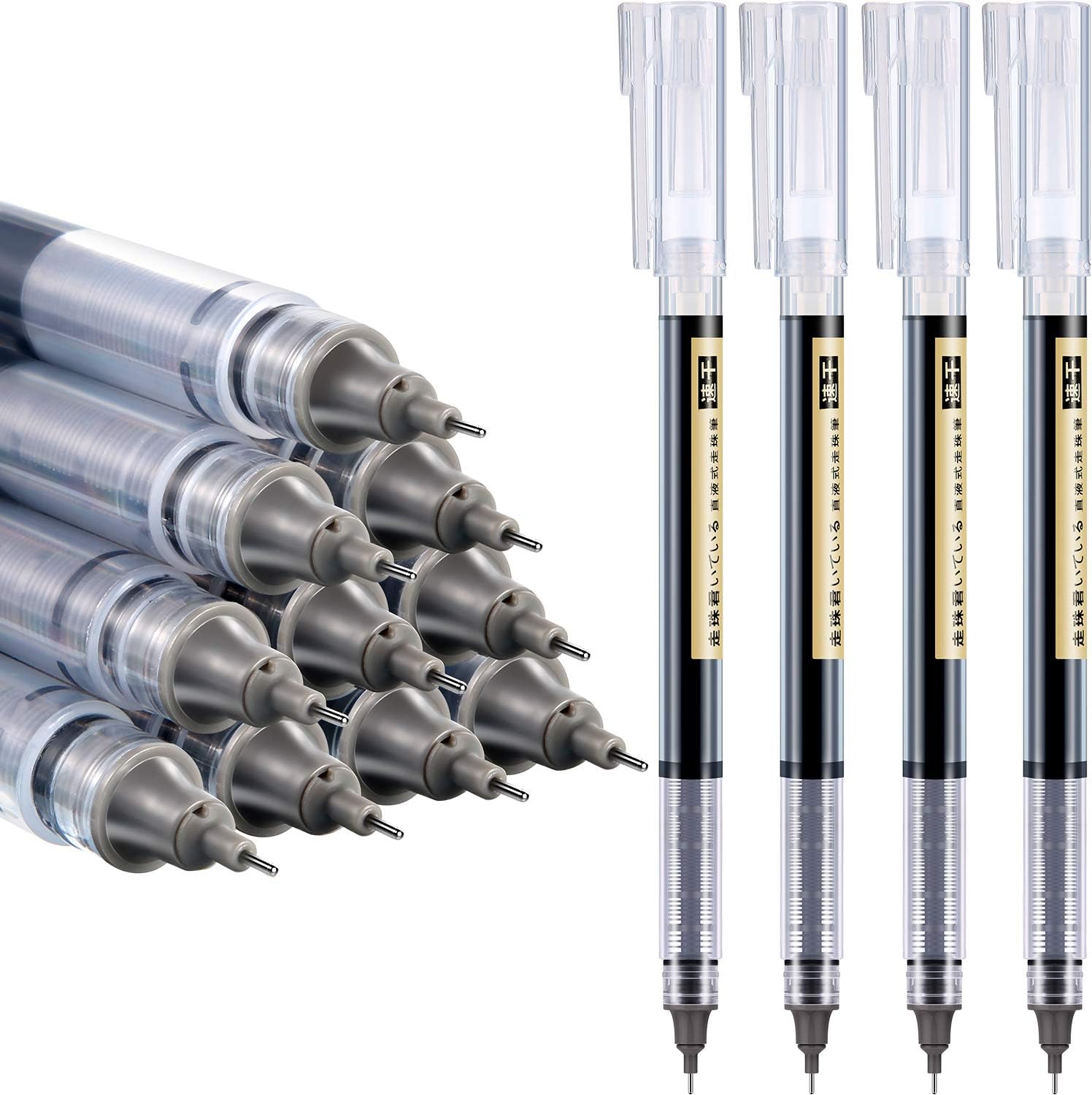 Frienda 12 Pieces Rolling Ball Pens, Quick-Drying Ink 0.5 mm Extra Fine Point Pens Liquid Ink Pen Rollerball Pens (Black Ink)