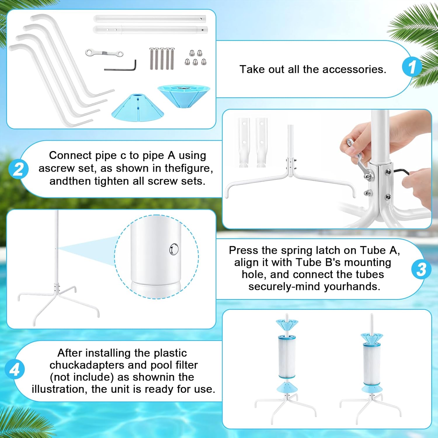 Filter Cleaning Stand Cleaner for 3/4/6 Filter Cartridges 360° Rotating Cartridge Cleaning Tool Water Saving Design