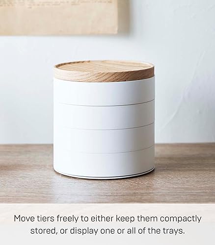 Miniatura 3 de Yamazaki Organizador de joyas seccionadas para el hogar, suministros de arte de uñas, accesorios para aretes, soporte de almacenamiento giratorio