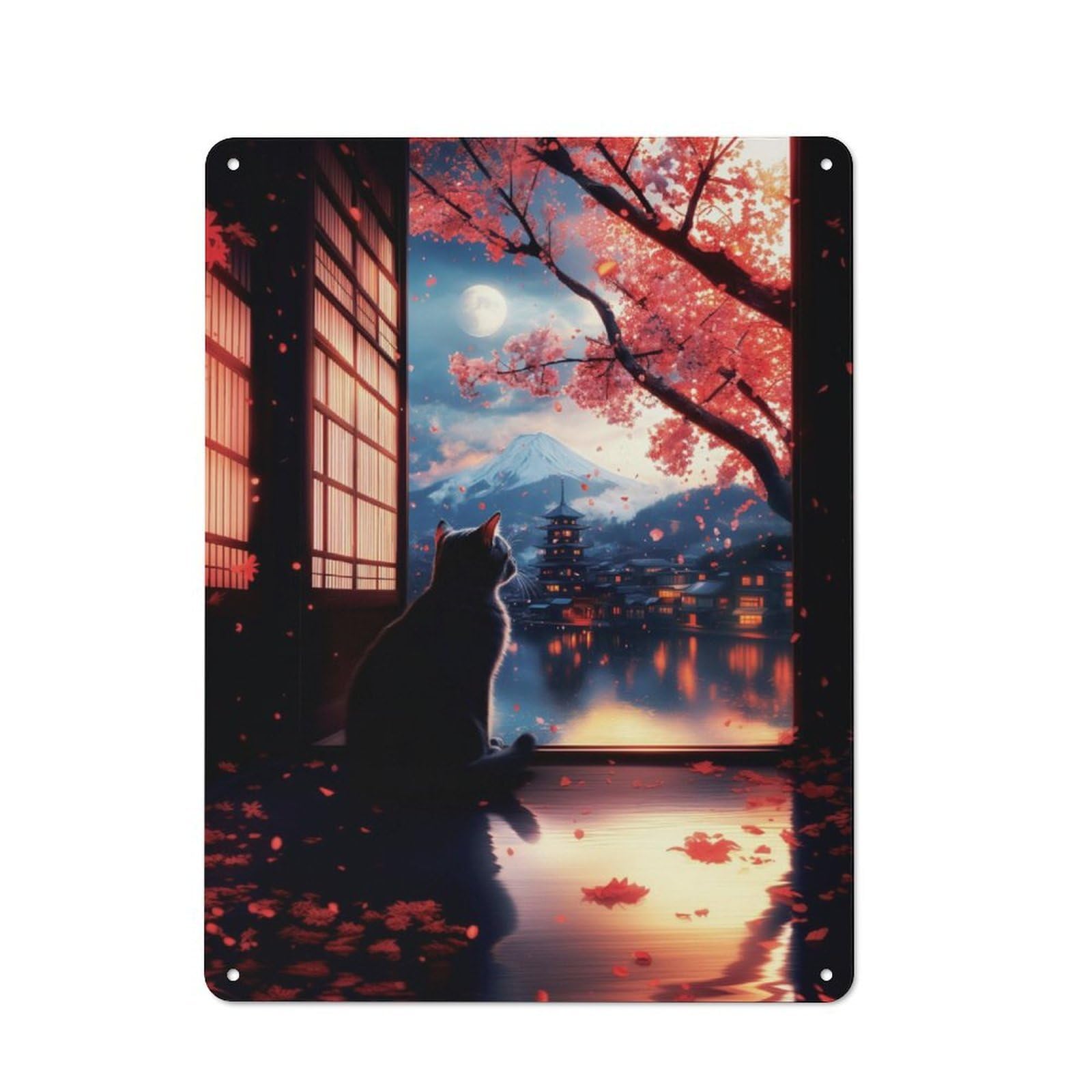 Junmoney Serene Cute Cat Scenery For Lounge Or Reading Corner, Retro Metal Sign 40X30cm, For Metal Sign Collectors, For Garage And Workshop Walls