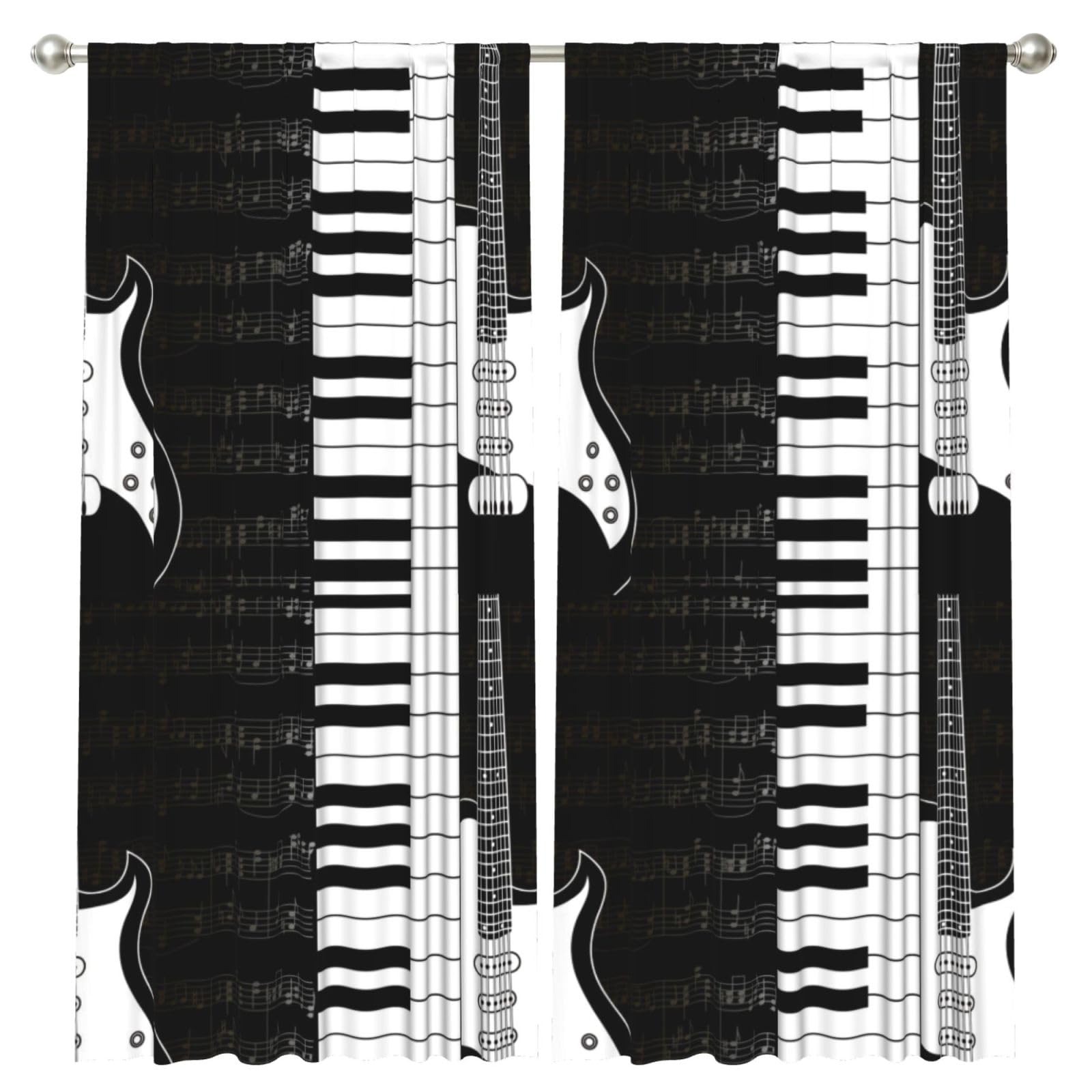 InOmak Guitar And Stave Notes, 2 Panels Window Curtains 52 x 84 Inch Blackout Curtains for Living Room Bedroom