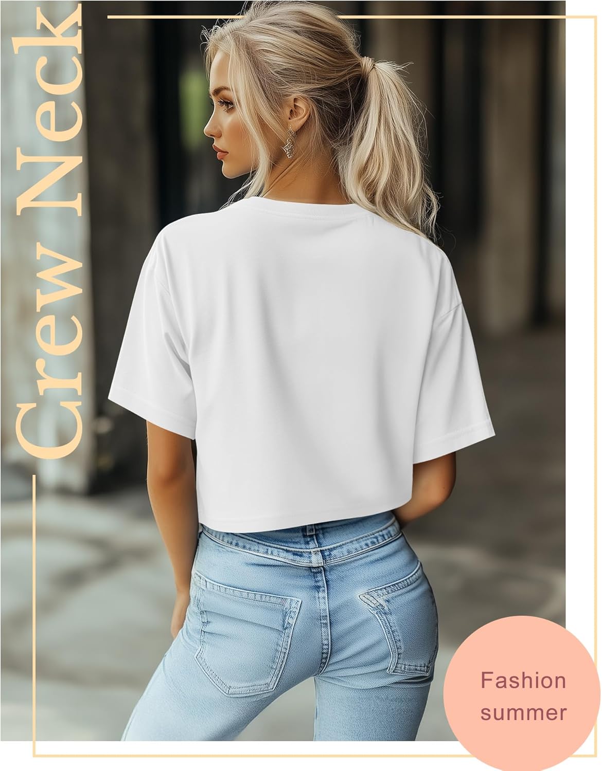 Riyiper 4 Pack Women's Half Sleeve Crop Tops Women Boxy Casual Crew Neck T-Shirts Loose Fit Tops Plain Summer Workout Tees - Image 3