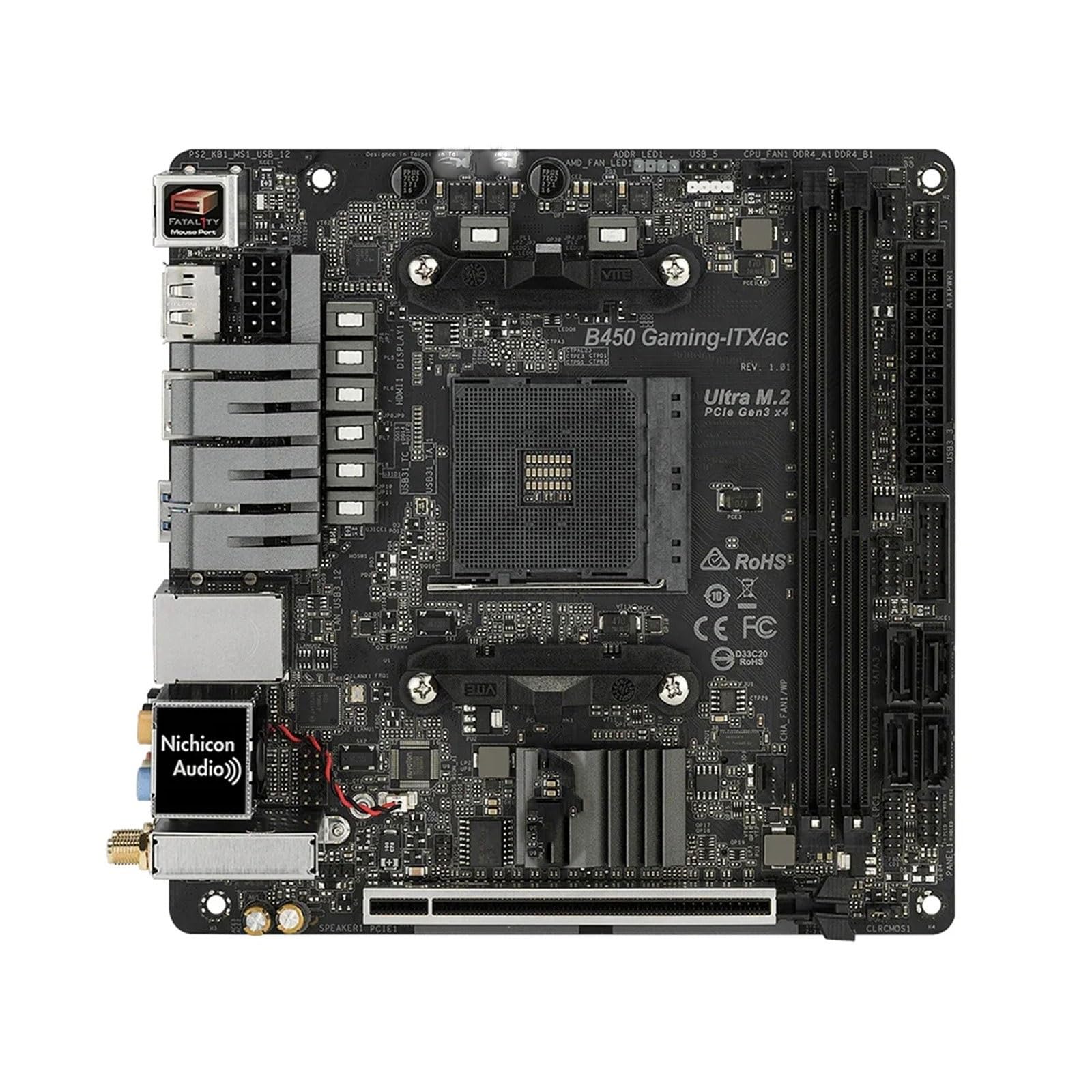 Carte Mere Carte mère Fit for ASRock B450 Gaming-ITX/AC, Socket AM4, Compatible avec Les processeurs Ryzen 5 5600G, 5600 R7, 5700X3D et 5800X, DDR4, M.2 PCIe 3.0, Format Mini ITX