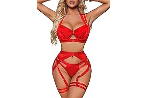 Garter Lingerie for Women, Premium Sexy Strappy Lingeries, Matching 4 Piece Lace...