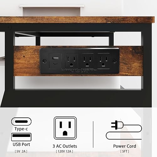 Miniatura 6 de Natwind Soporte de impresora grande de 23.6 x 19.7 pulgadas, mesa de impresora de 3 niveles con estación de carga, carrito rodante con estante de