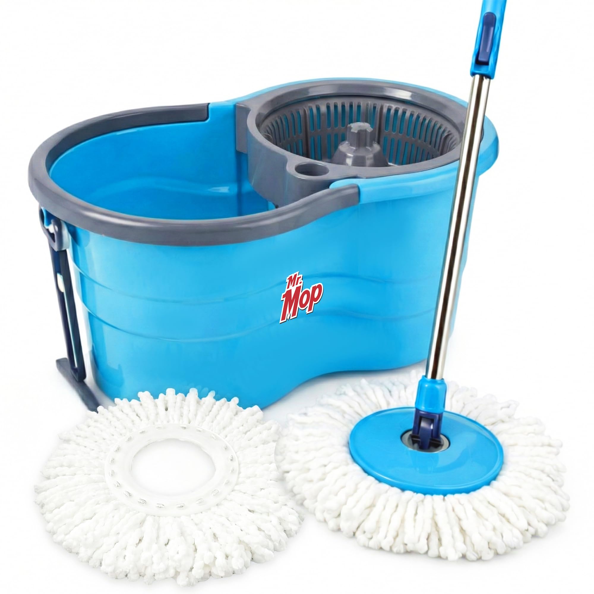 Mr.Mop 360 Degree Spin Bucket Mop for Floor Cleaning with Rod Stick and 2 Microfiber Refill | Magic Pocha Set (Blue (Plastic Jali))-picture-30
