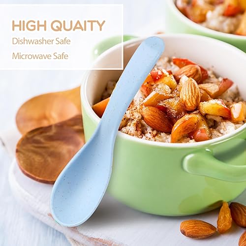 Miniatura 6 de Juego de 16 cucharas de paja de trigo, cucharas de sopa irrompibles, cucharas de ramen de 6 pulgadas, cucharas pequeñas portátiles, cucharas de