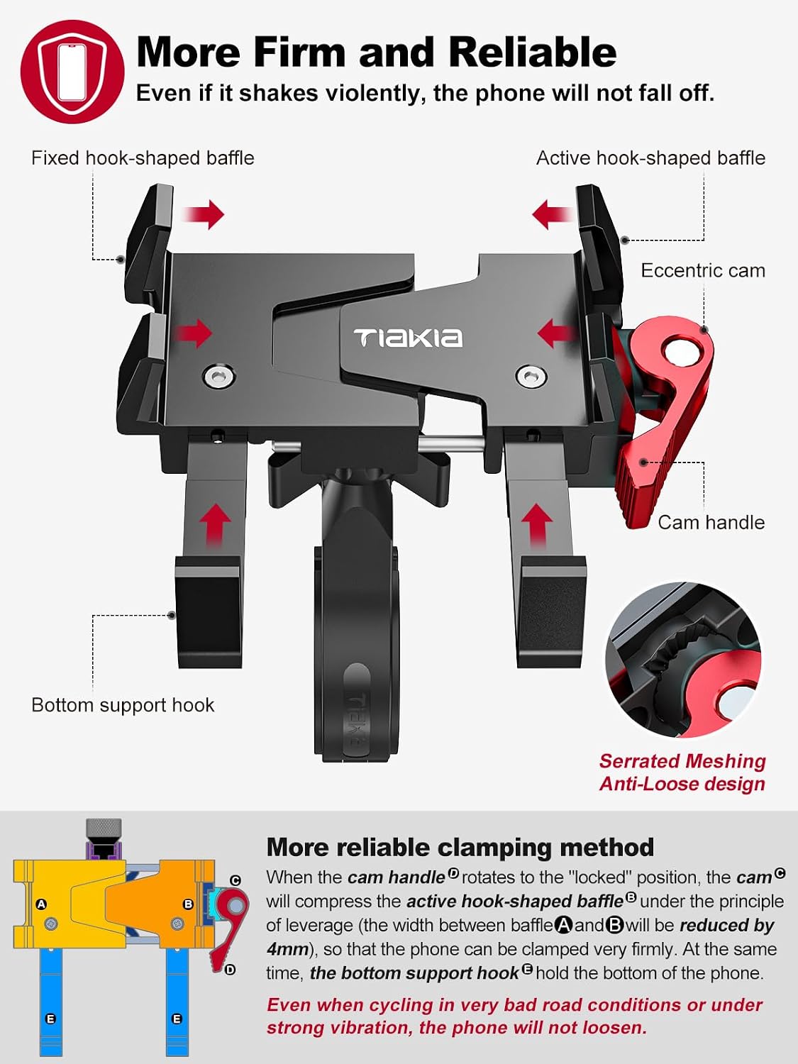 Tiakia — держатель для мобильного телефона, поворотная на 360° подставка для телефона на мотоцикл, установка без инструментов, совместима со смартфонами с диагональю экрана 4,5–7,0 дюйма