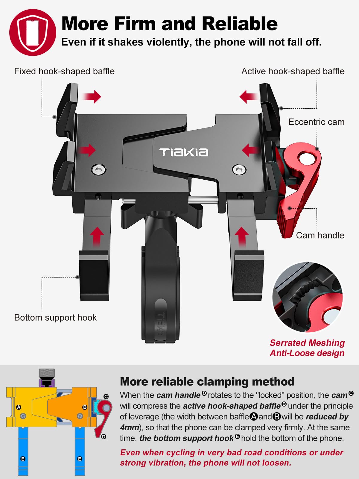 Tiakia Handyhalterung Fahrrad Aluminium Motorrad Handyhalter 6 Krallen mit 360° Drehung, Universal Handyhalter Werkzeugfreie Installation Handyhalterung Fahrrad für 4,5-7 Zoll-Telefone