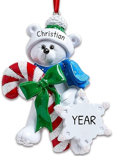 Adornos de Navidad personalizados 2025, adornos personalizados para bastón de caramelo de Navidad, oso polar con adorno de bastón de caramelo, tema
