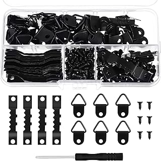 FRIUSATE 251 Pcs Picture Hanging Kit Include 50 Pcs Sawtooth Picture Frame Hanging, 50 Pcs Frame Picture Turn Buttons, 150 Pcs Pieces Screws and 1 Pcs Screwdriver for Hanging Pictures, Photos, Drawing