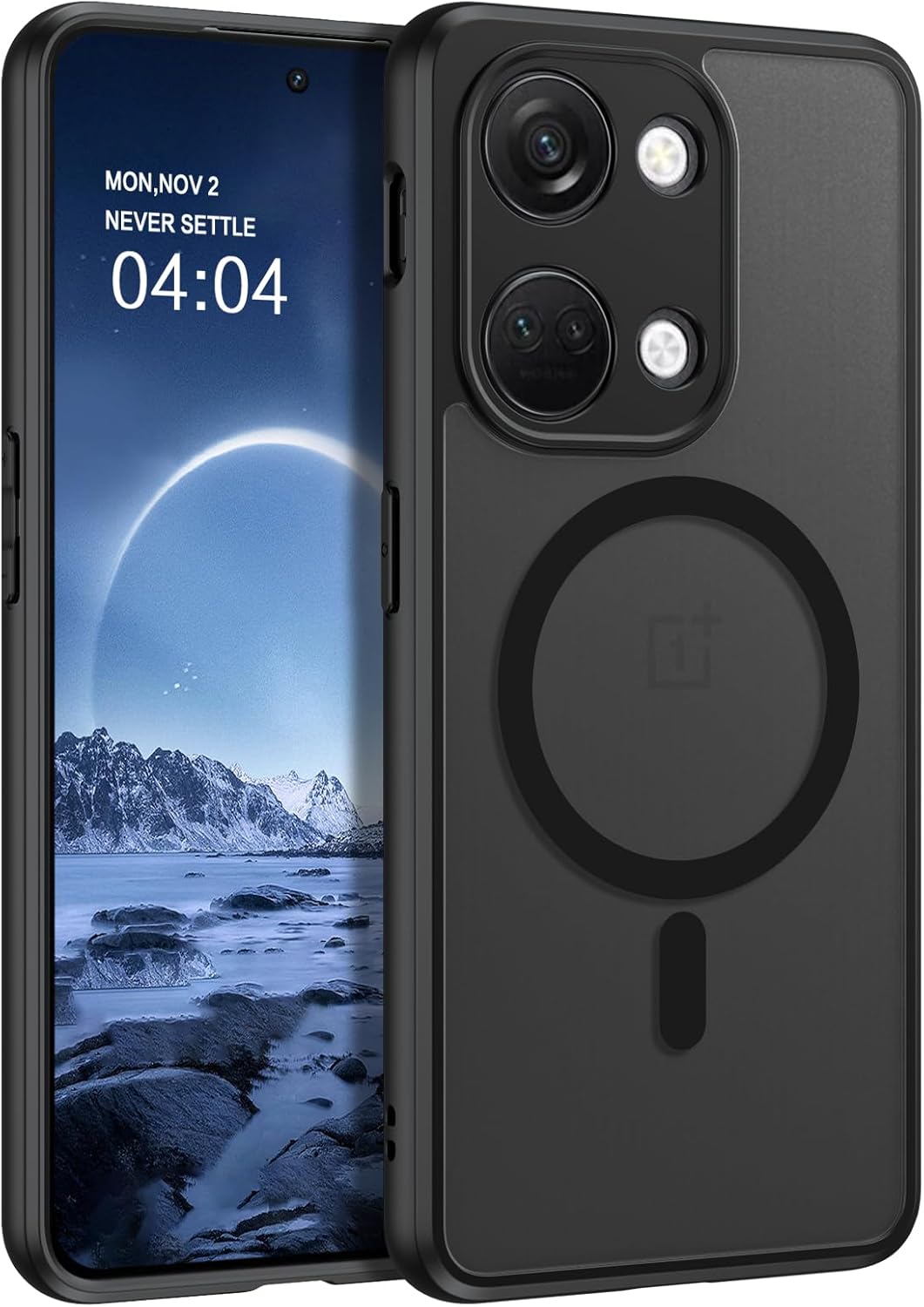 Product image of DUEDUE Cover Magnetica per Oneplus Nord 3 5G/Oneplus ACE 2V[Compatibile con MagSafe], Custodia Traslucida Opaca per Oneplus Nord 3 Case con Pulsante metallico Ultra-Sottile TPU Silicone, Nero