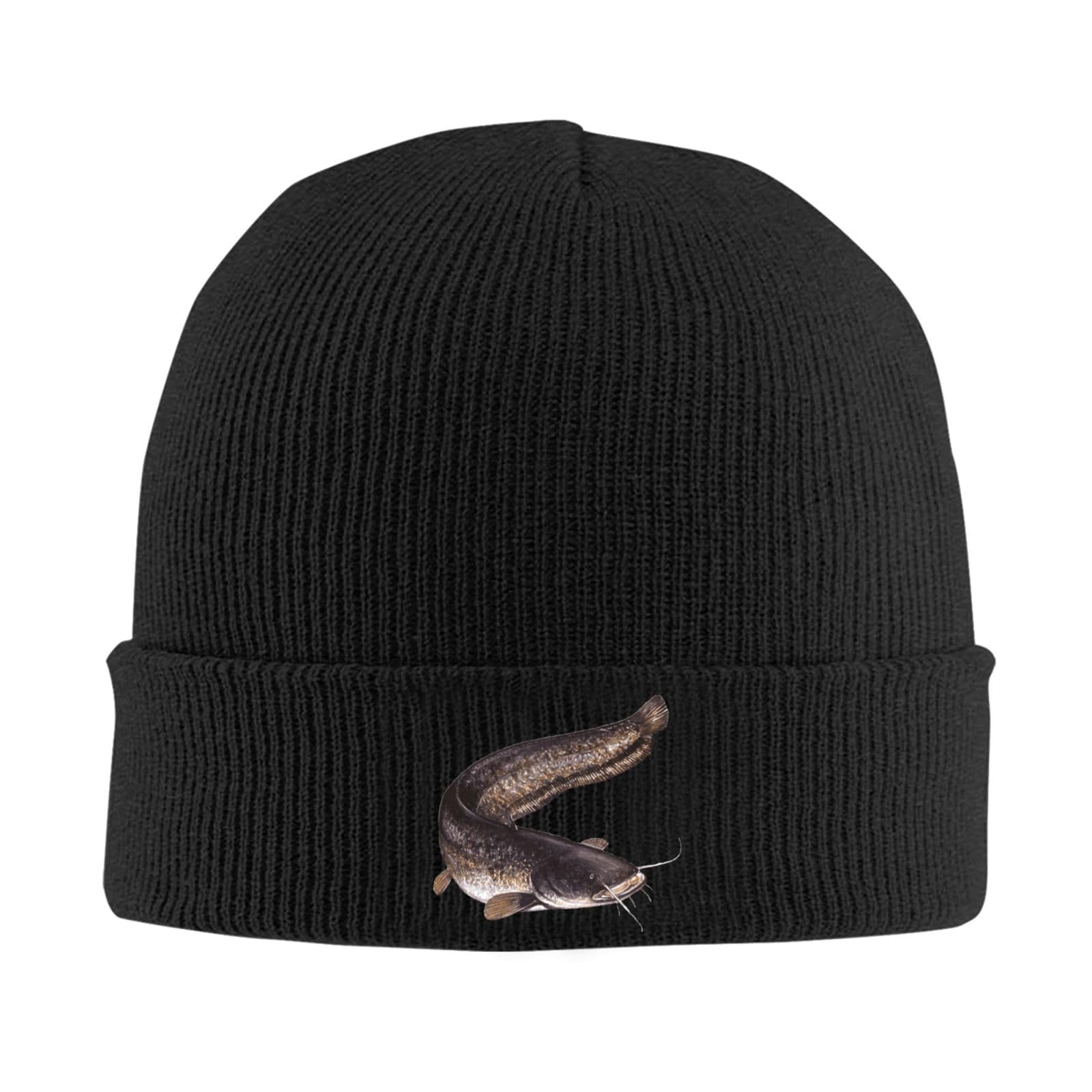 Oudrspo Unisex Black Catfish Knit Ski Beanie Cap Classic Warm Winter Hat For Women And Men