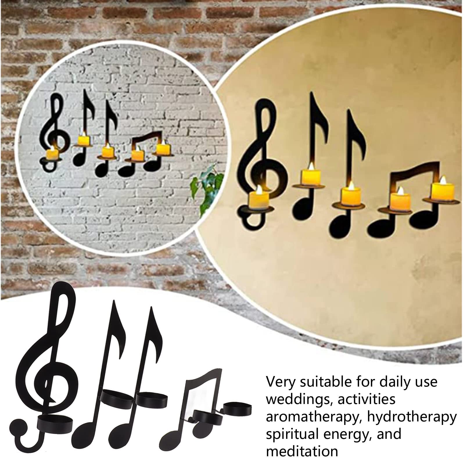 4Pcs Unique Iron Candle Holder,Black Music Note Wall Sconce Candle Holder Wall Mount Hanging Tea Light Candle Decor Home Office Classroom