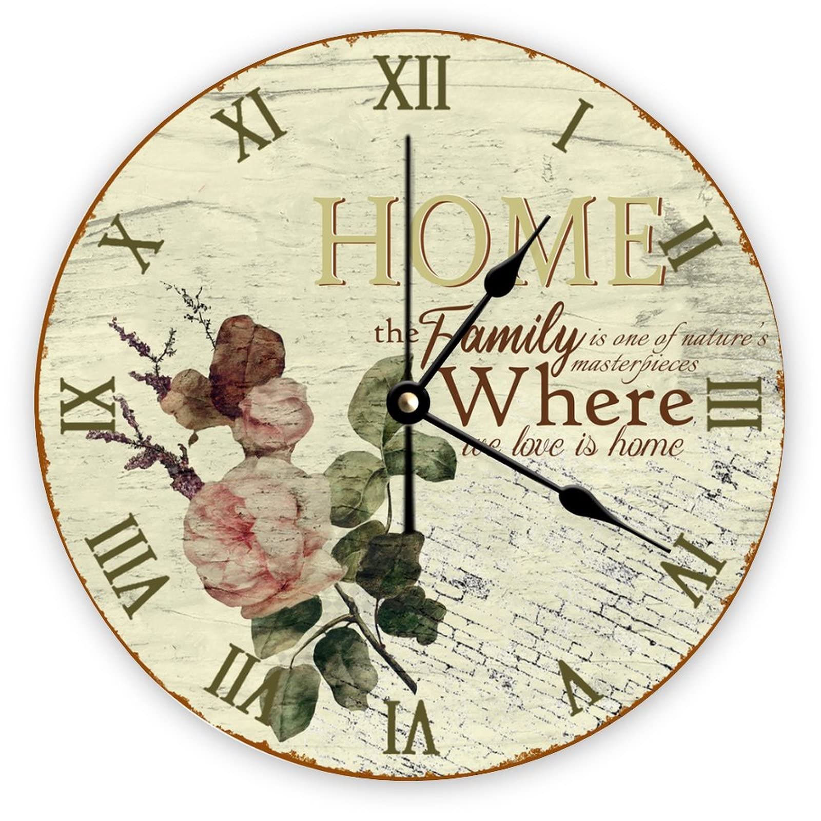 Horloge murale de cuisine fleurie en bois style shabby chic