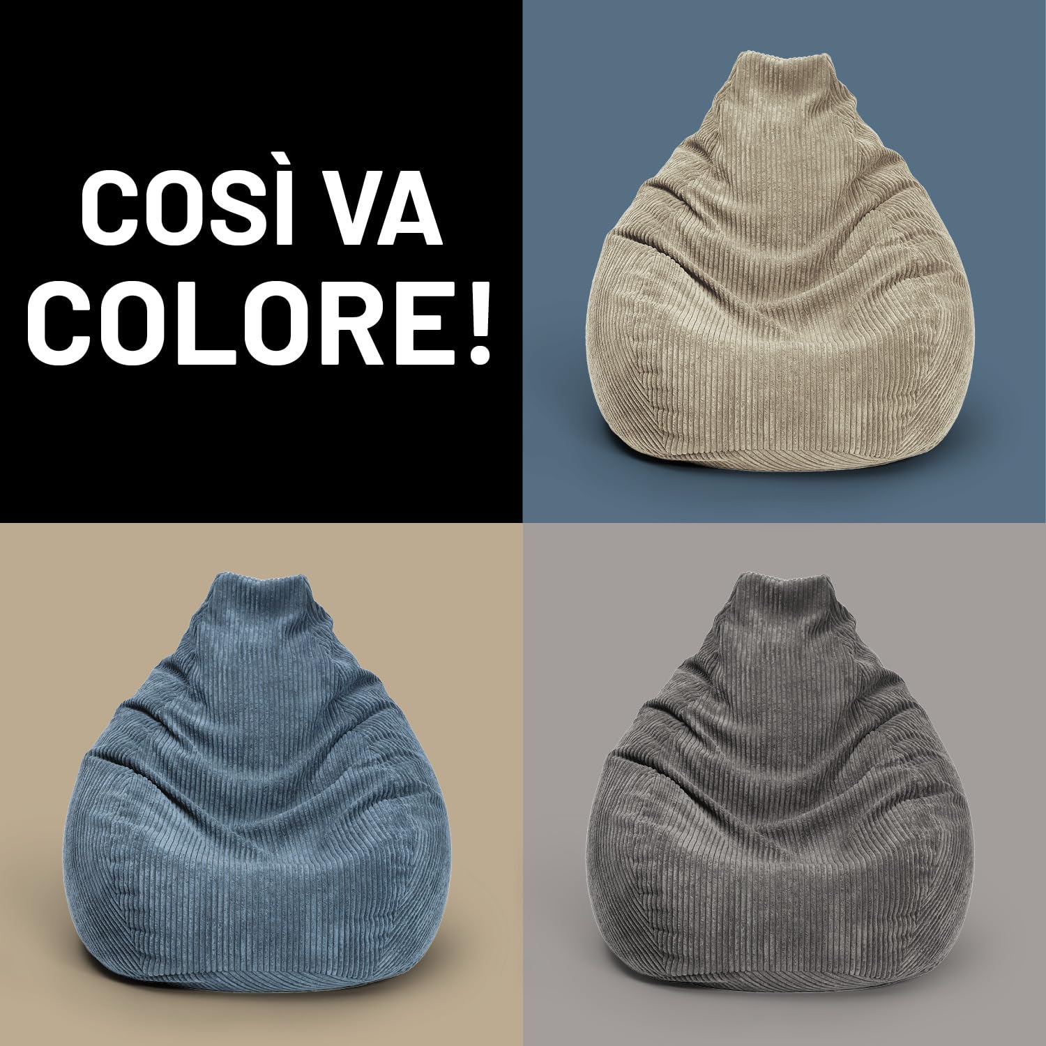Lumaland Poltrona da gioco XXL in velluto a coste | Poltrona da gioco per adulti e adolescenti | Confortevole Bean Bag 135 x 100 cm [blu scuro]