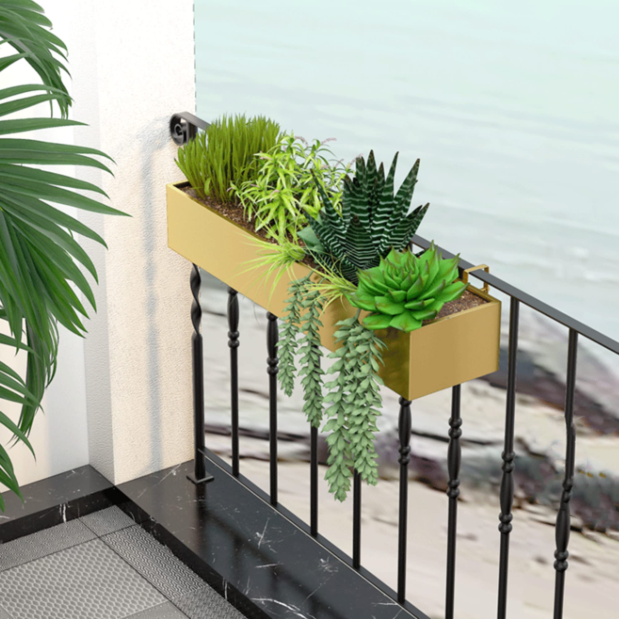 Lar Fioriera Recular in Metallo per Balcone - Vaso da fiori sospeso per binario terrazzo - d h100x20x13cm - t per giardinaggio all'aperto