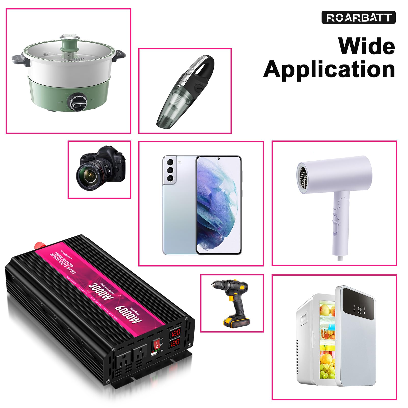 3000 W 12 V DC na AC 110V 120V Maksymalna moc 6000W z wyjściem 2 AC i portem USB 2.4, wyświetlacz LCD z falownikiem samochodowym do konwertera energii do aktywności na