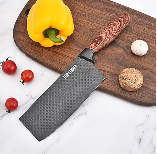 Miniatura 10 de Juego de cuchillos de cocina, juego de 6 cuchillos de revestimiento de madera de lujo, mango de grano de madera clara, acero inoxidable,