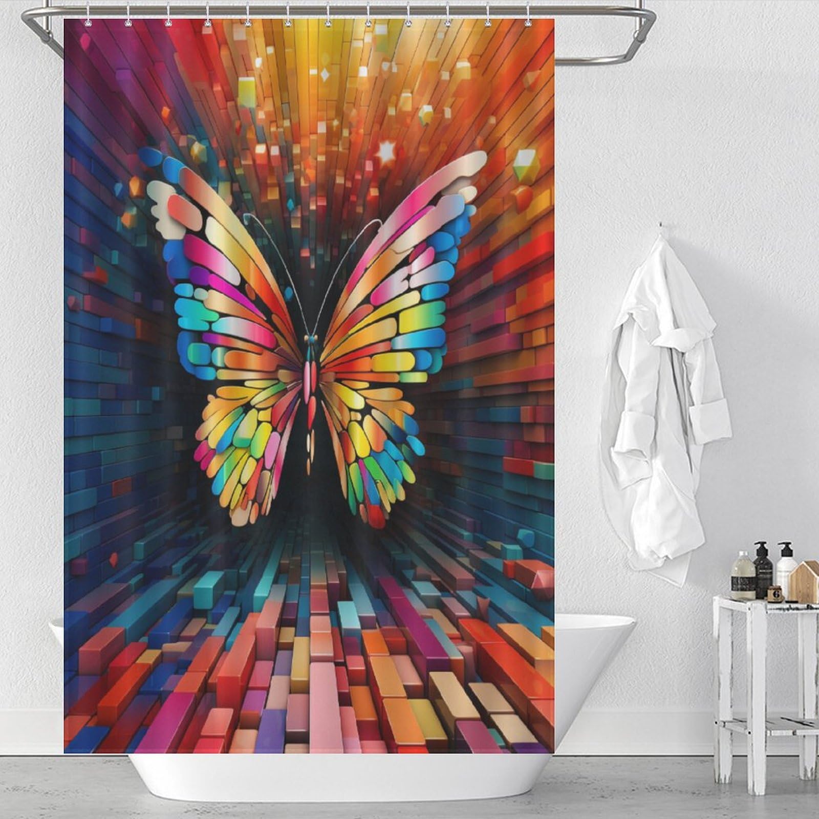 Rideau de douche papillon étanche pour éviter les éclaboussures sur le sol