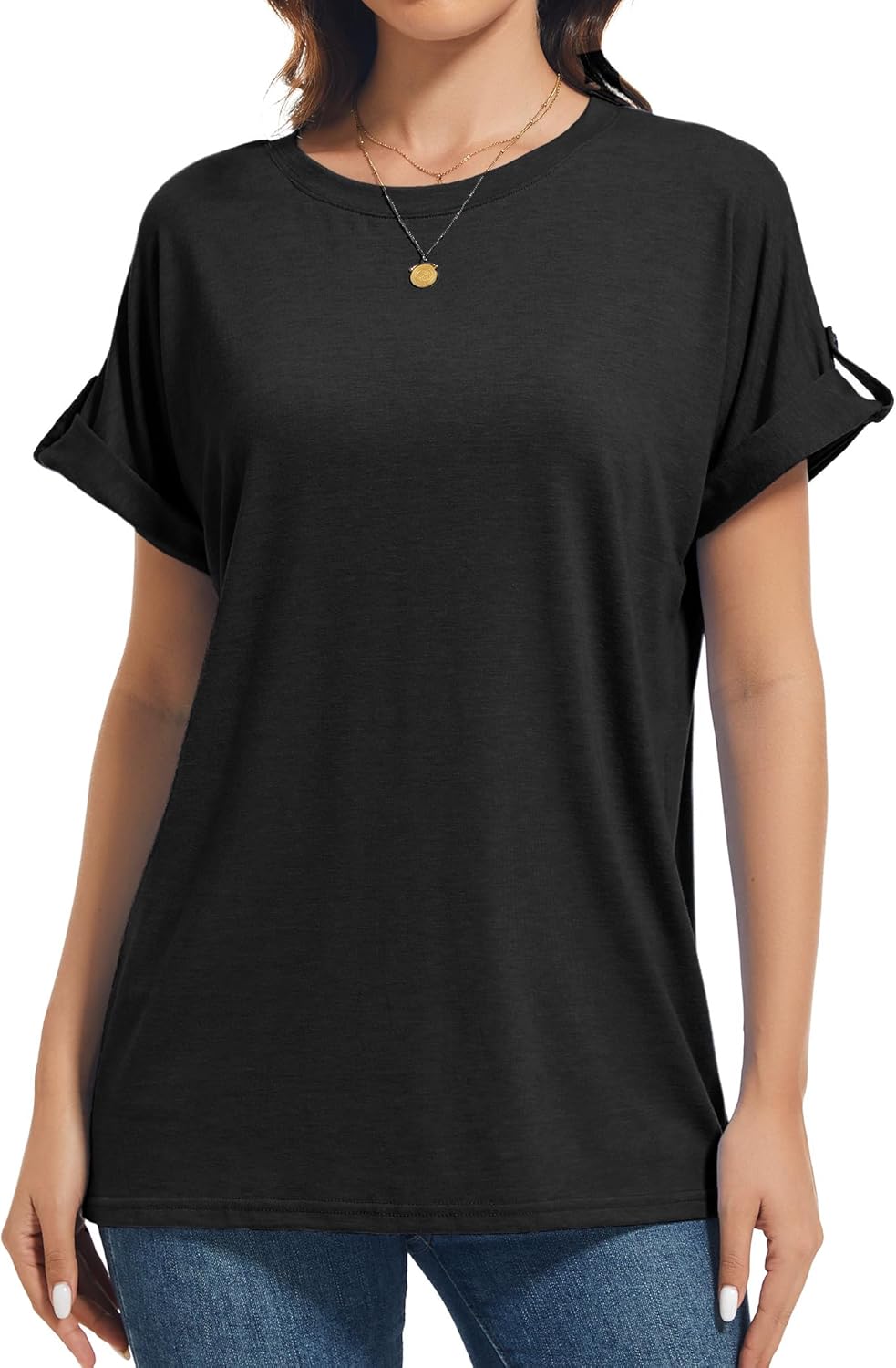 Womens Short Sleeve Summer Tops Crew Neck Casual Loose Fit Shirts 2025 Trendy Blouses Basic Tee Valentine's Day Gifts - Image 2