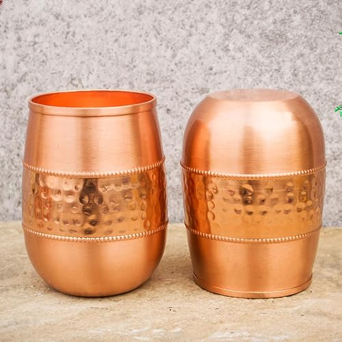 Miniatura 5 de AncientImpex Hammered Pure Copper (99.74%) - Juego de 2 vasos de cobre para servir agua | Para beneficios para la salud del ayurveda (11.8 onzas