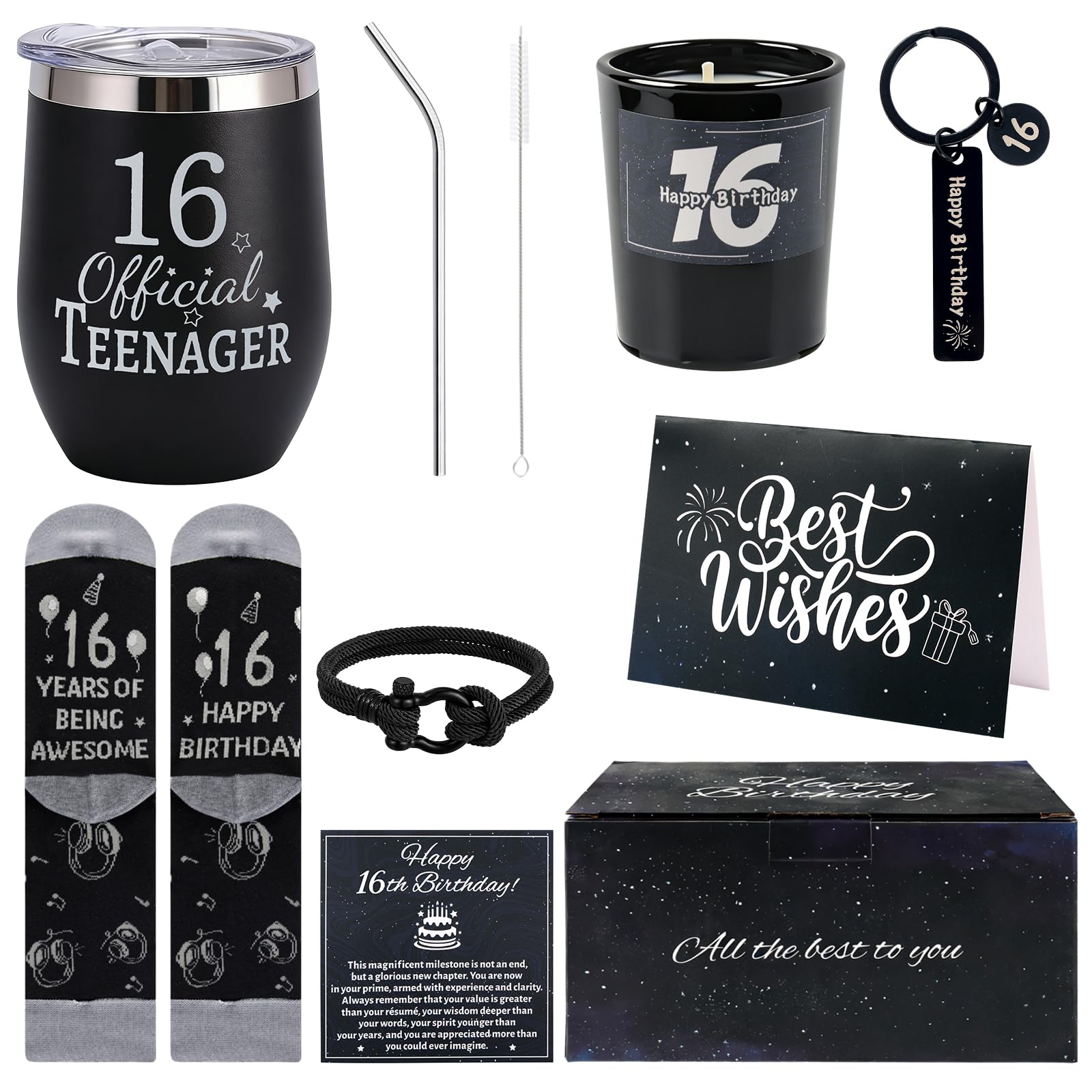 Belillpipi 16th Birthday Gifts Boys, Funny Presents for 16th Birthday Boy, Cheers to 16 Years Tumbler Gift Baskets for Boys Son Grandson Nephew Friend