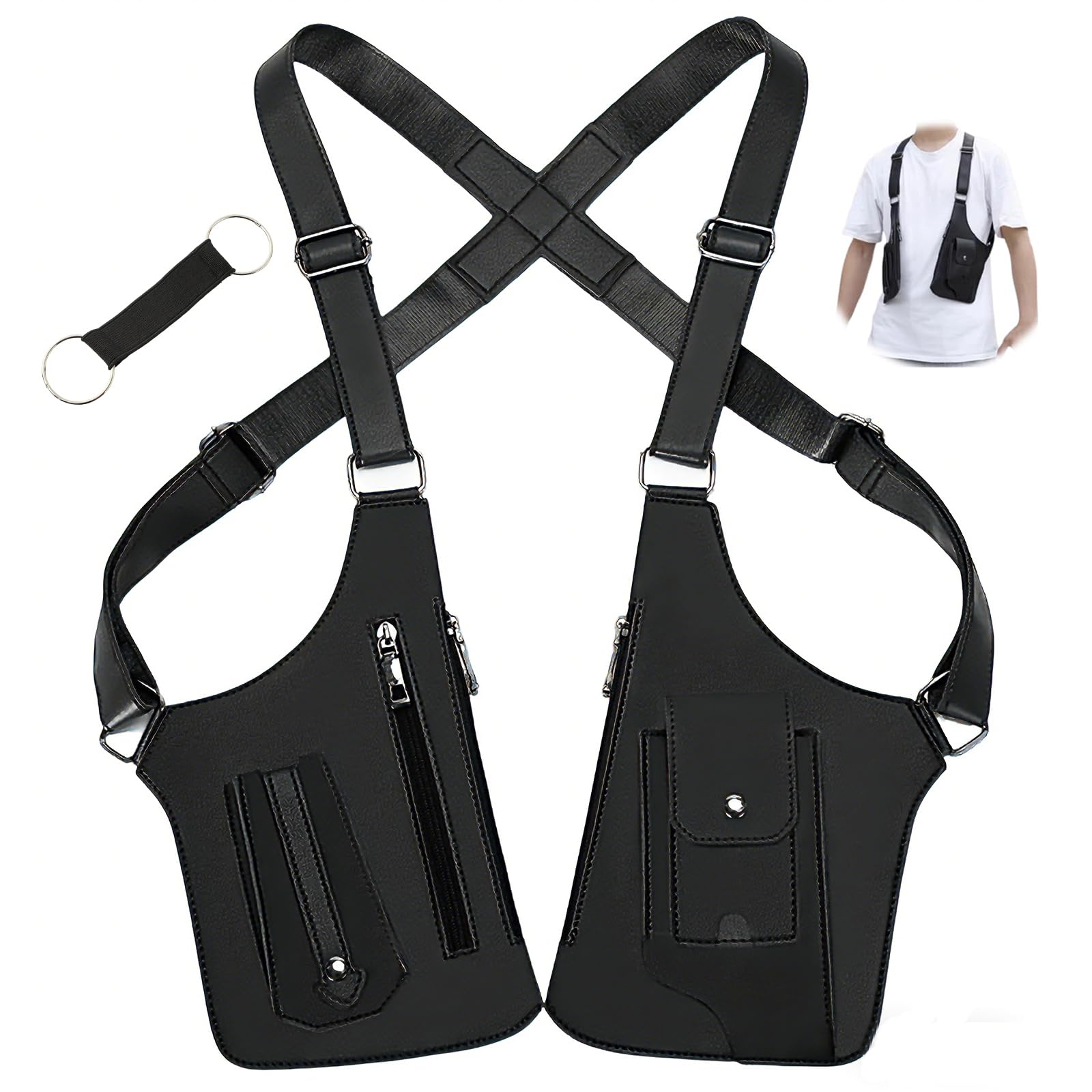 Crossbody Sling Bag Herren,Umhängetasche,Wasserdicht Schultertasche,Doppelte Schulter-Achsel-Tasche,Handy-Geldbörse 2026,Anti-Diebstahl Doppel-Schultertache aus für Herren & Damen,Schwarz