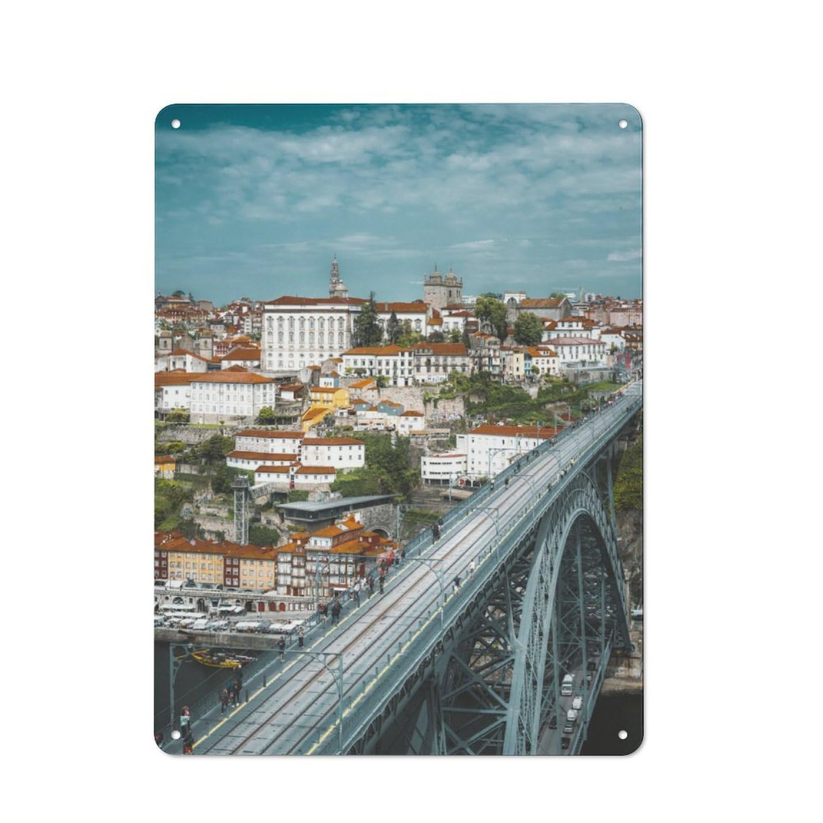 Junmoney Porto City Metal Wall Sign 40X30cm Featuring For Garage Wall, For Themed Room Decoration, For Living Room And Hallway Decor