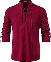Enlision Men's Linen Shirt Henley Shirt Retro Lace Up Punk Costume Medieval Renaissance Classic Scottish Ghillie Shirt