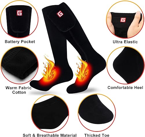 Miniatura 5 de Magnolia Calcetines calefactables, calcetines eléctricos recargables para hombres y mujeres, calentadores de pies de invierno con 3 ajustes de calor