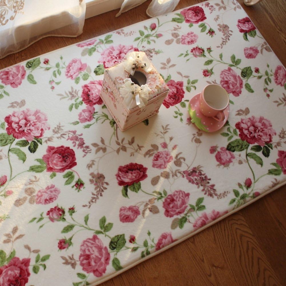 UKELER Romantic American Country Style Floral Rugs Pink Rose Print Carpets for Living Room, 39.3''x59''