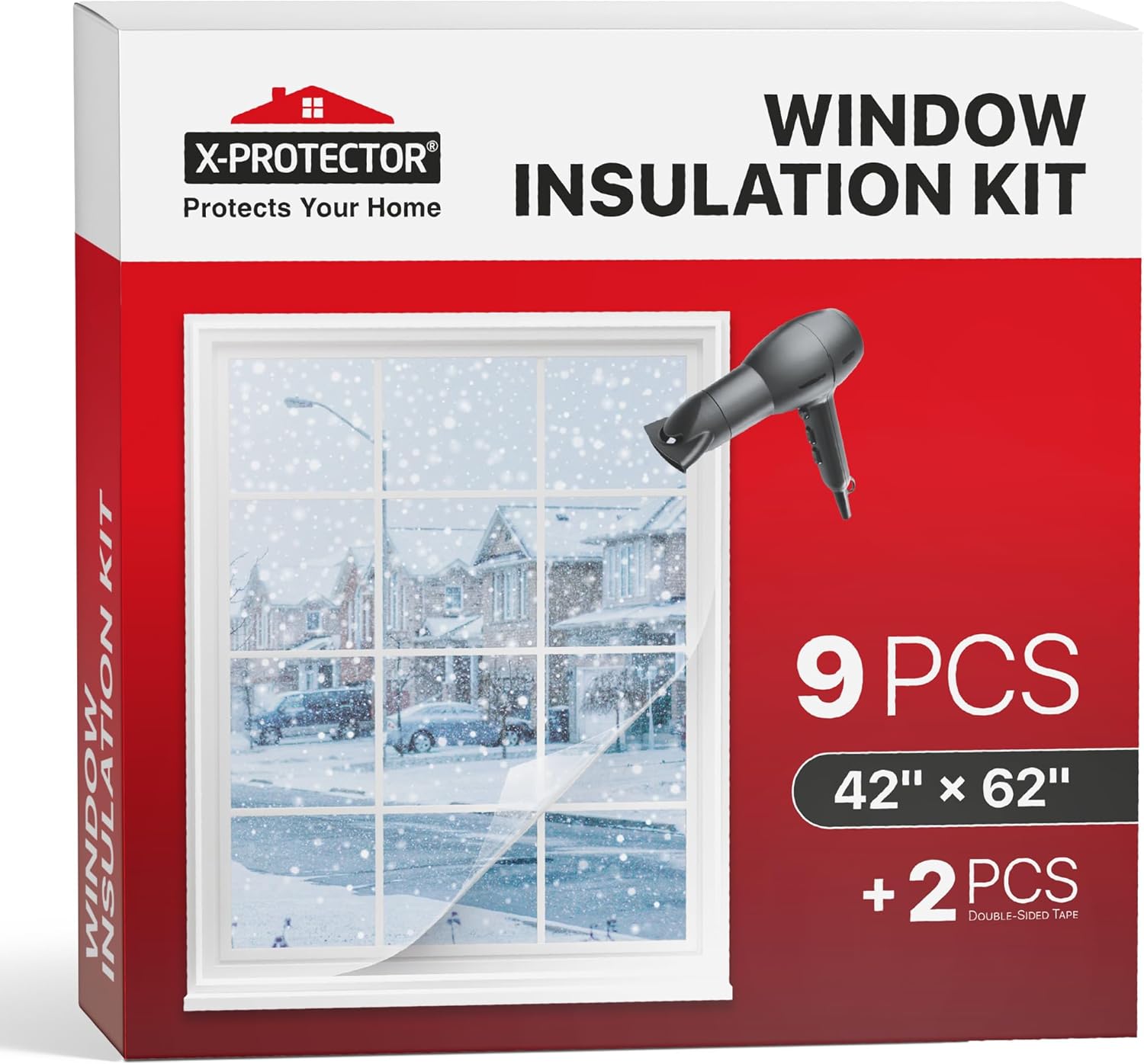 X-Protector Window Insulation for Winter – 9 Pack 42in x 62in – Clear Window Insulation Kit – Perfect Sealer from Cold – Plastic Thermal Cover to Keep The Home Warm!