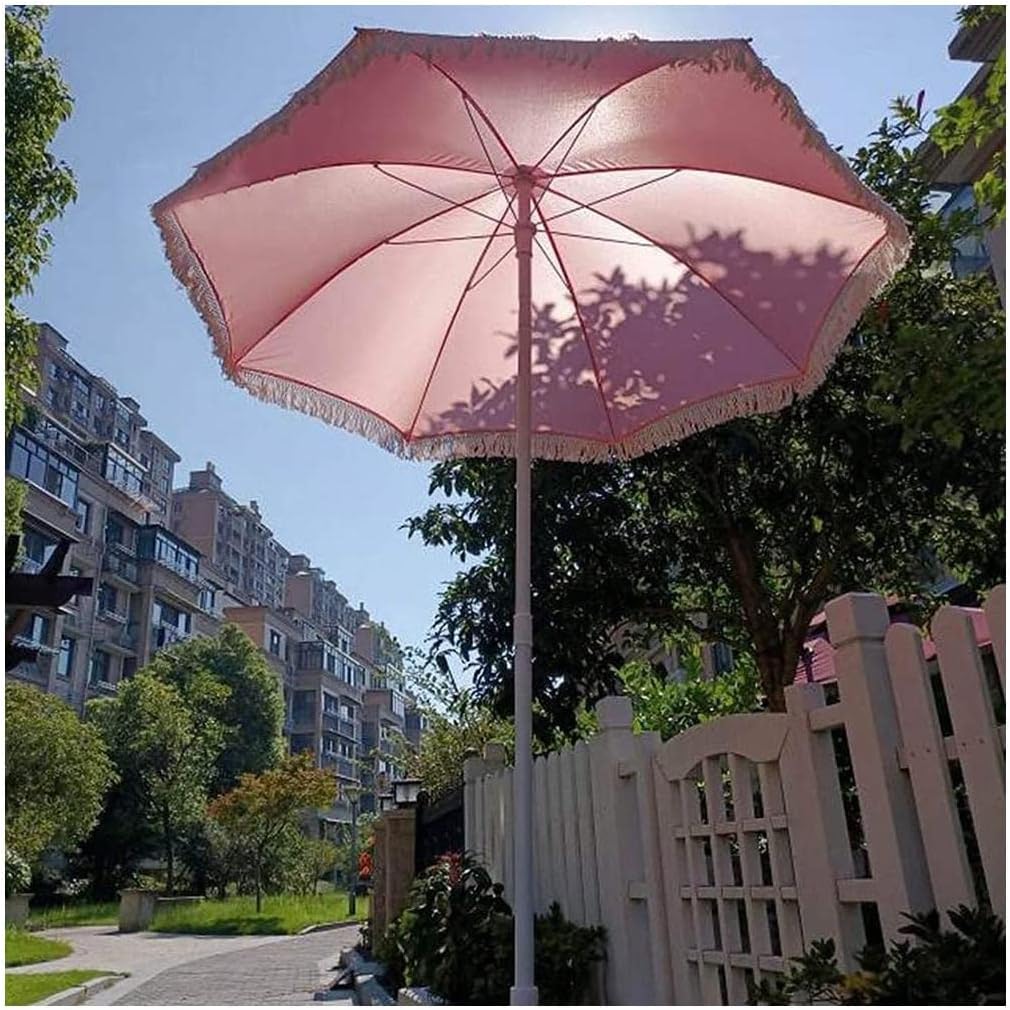 2m/6.5ft Outdoor Patio Umbrella Garden Parasol Portable Round Beach Umbrella Sunshade w/Tassels and Push Button Tilt for Garden Lawn Deck Backyard Pool