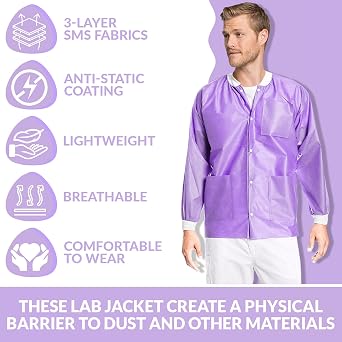 3630PPXL Extra-Safe, Wrinkle-Free, Noble Looking Disposable SMS Hip Length Jacket, Purple, XL, Pack of 10