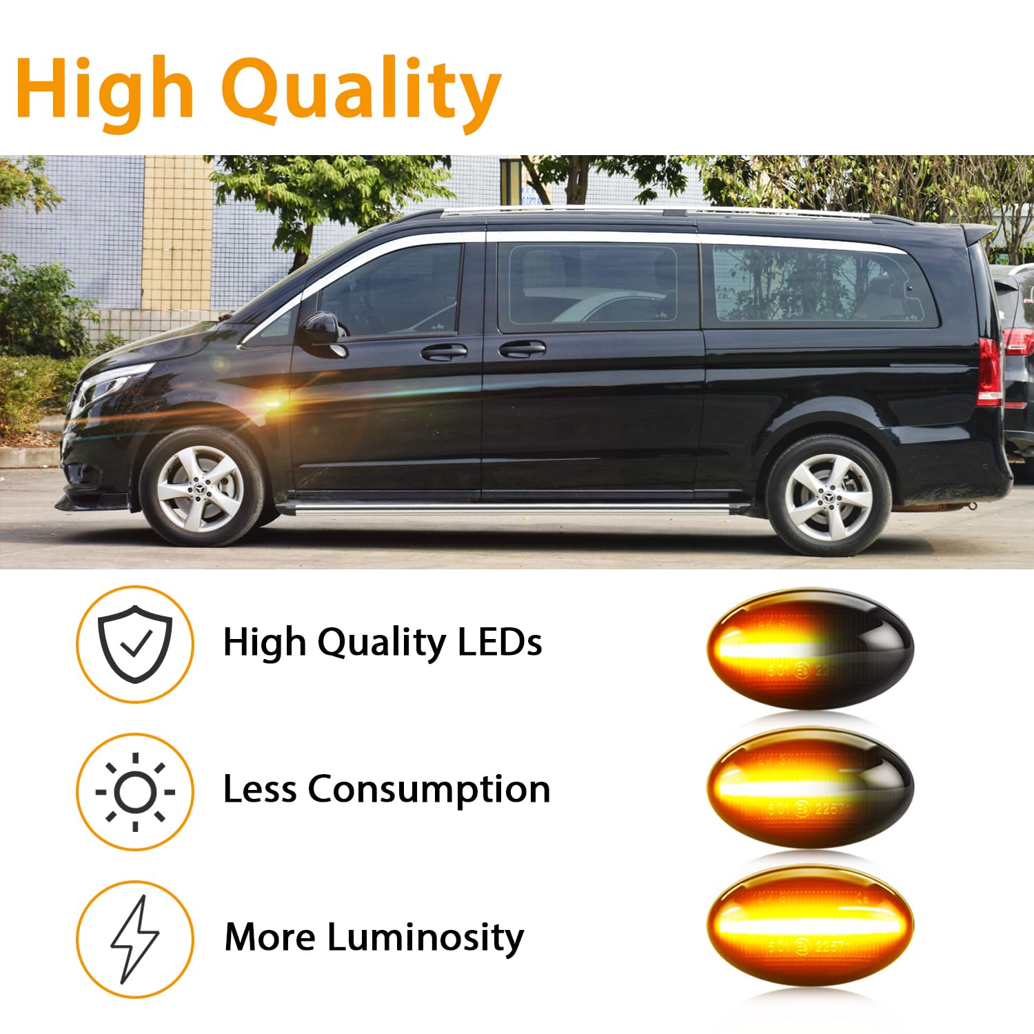 2x Clignotants LED Dynamiques Latéraux Compatibles Mercedes A-Class W168, Vito, Citan, Smart - Ambre