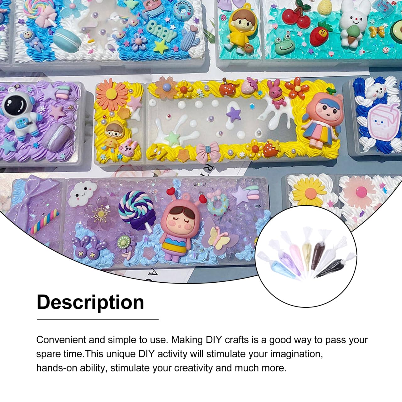 Angoily Simulation Cream Glue Kit for Phone Case DIY with 7 Cream Glues and Cake Decorating Nozzles Fake Frosting Adhesive Set for Crafts and Creative Handmade Presents